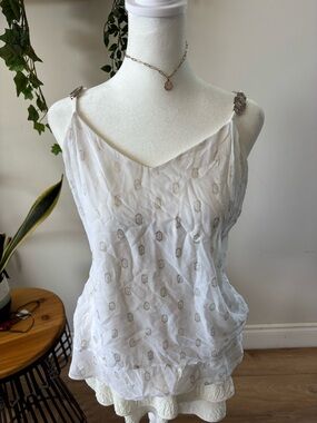 White House Black Market White Embroidered Layered Silk Camisole